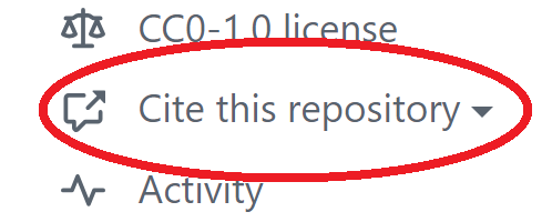 A clip of a screenshot from a GitHub repository with the words Cite This Repository circled in red.